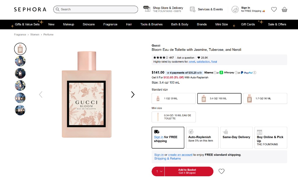 Gucci Bloom on Sephora — 3.4 oz, $141.00