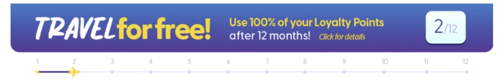 Travel for free — use 100% of Loyalty Points after 12 months, with a 12-month progress tracker
