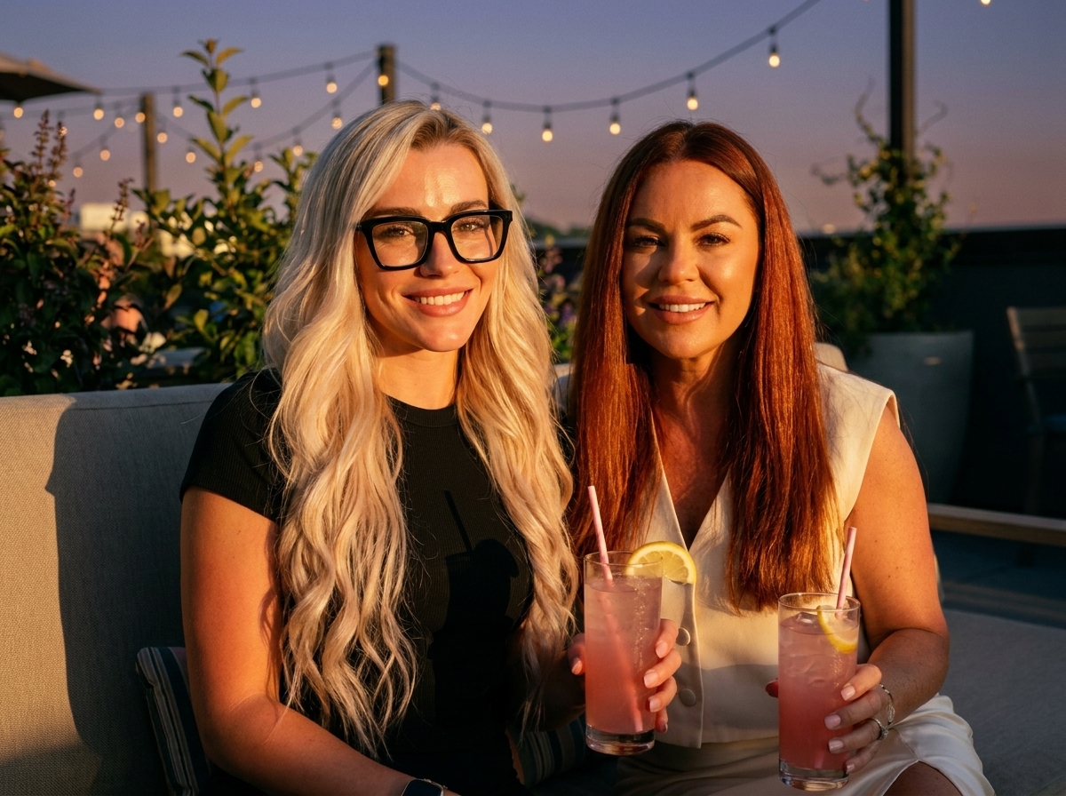 Lily and Ella sitting together with pink lemonade